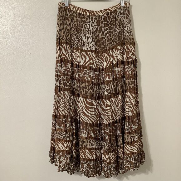 VTG Y2K Animal Print Cheetah Zebra Bohemian Hippie Peasant Maxi Tiered Skirt L - Picture 1 of 8